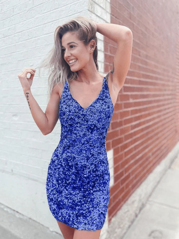 Ruched Cut-Out V Neck Bodycon Mini Velvet Homecoming Dress for Tie Event