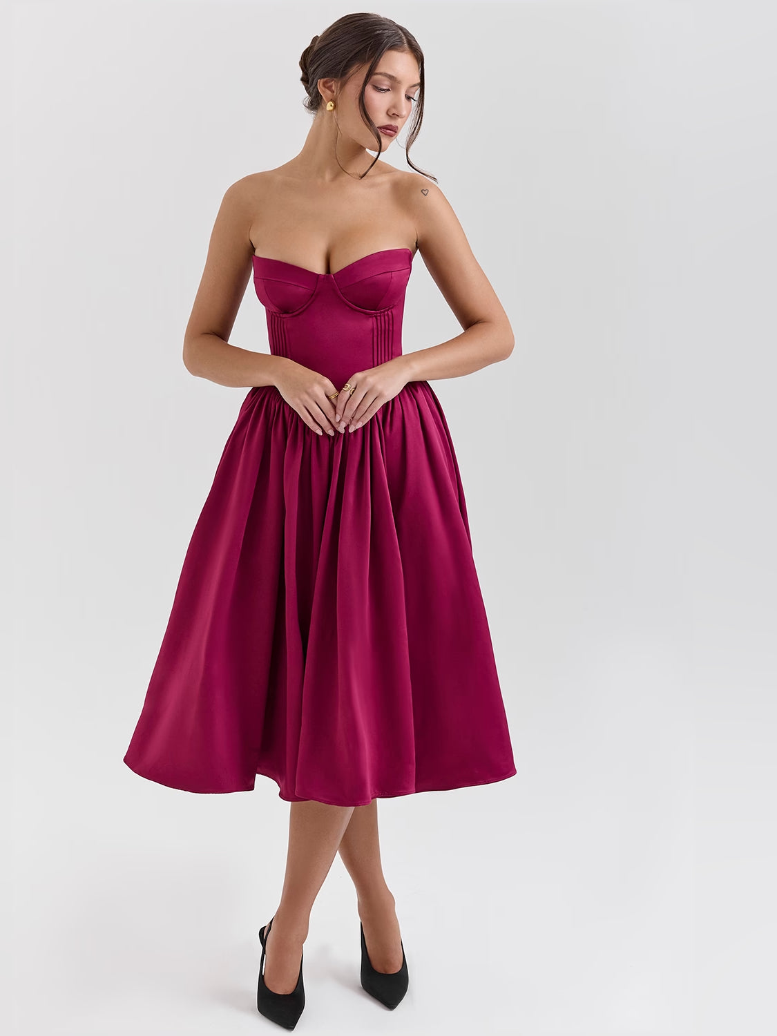 Satin Tulle Midi Formal Dress
