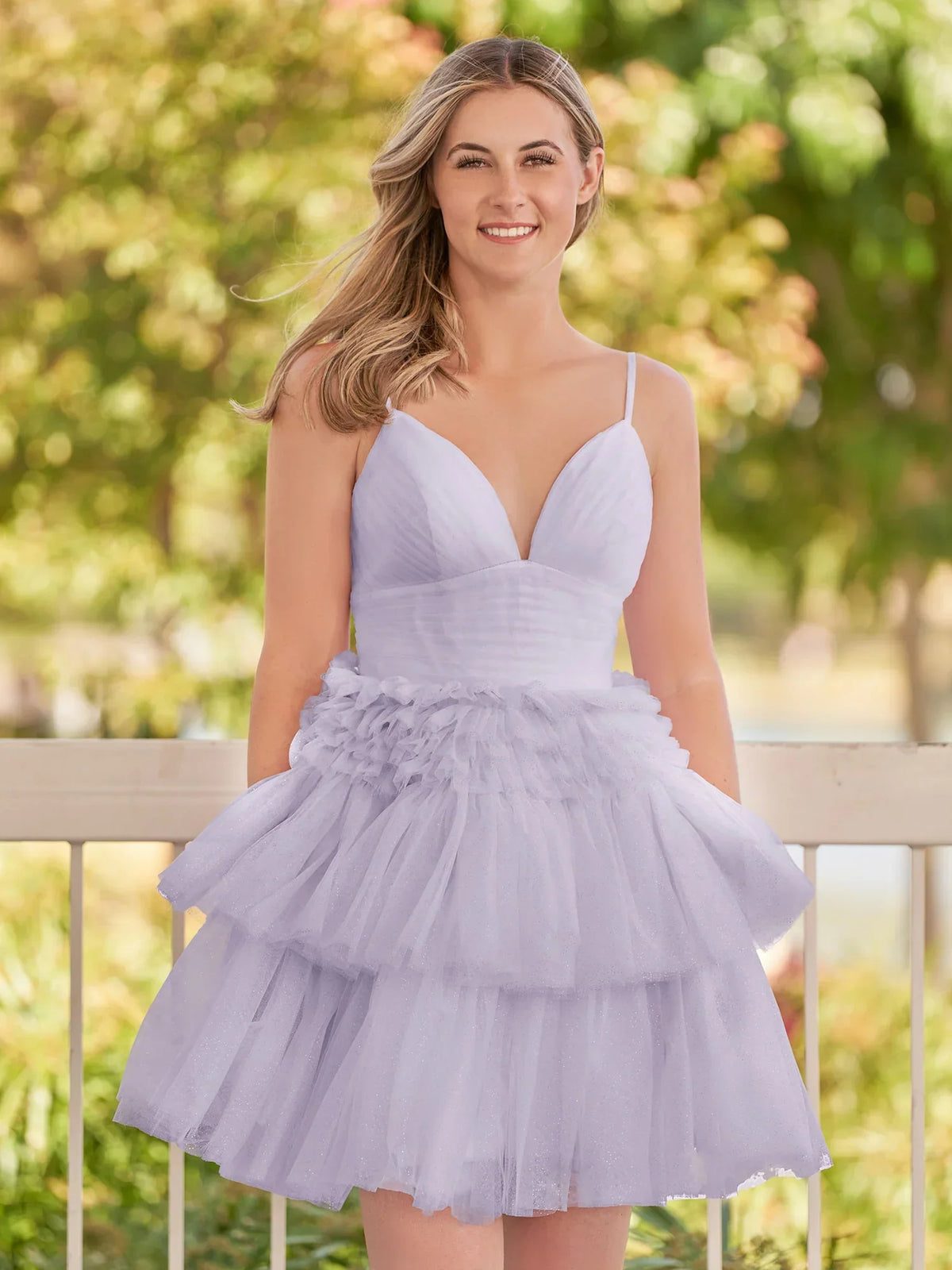 Ruched Draped Ruffled V Neck A-Line Mini Tulle Homecoming Dress for Museum Gala