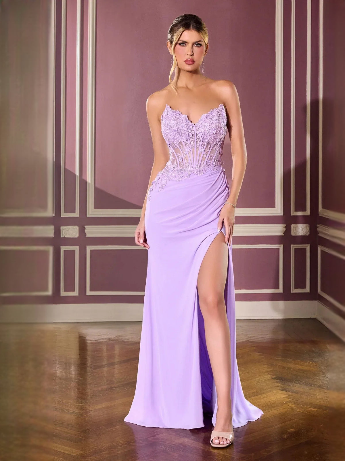 Strapless Chiffon High Slit Mermaid Floor-Length Formal Dress