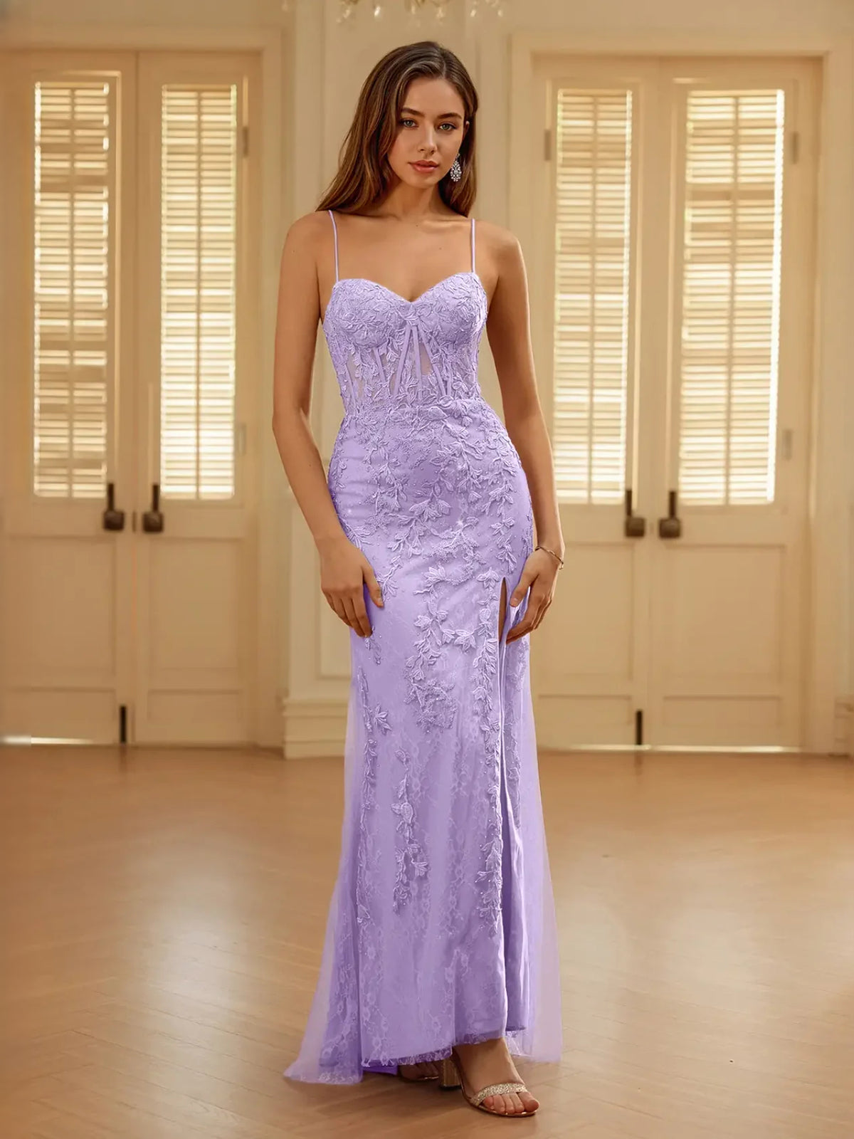 Corset Embroidered Sweetheart Mermaid Floor-Length Tulle Prom Dress for Formal Reception