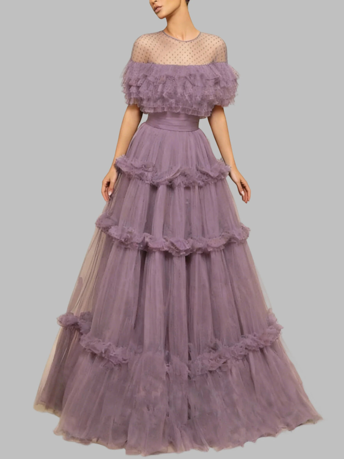 Jewel Neck A-Line Floor-Length Tulle Prom Dress for Hotel Gala