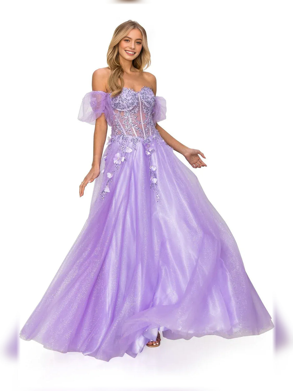 Floral Print Off-The-Shoulder Puff Sleeves Floor-Length Ethereal Formal Dress