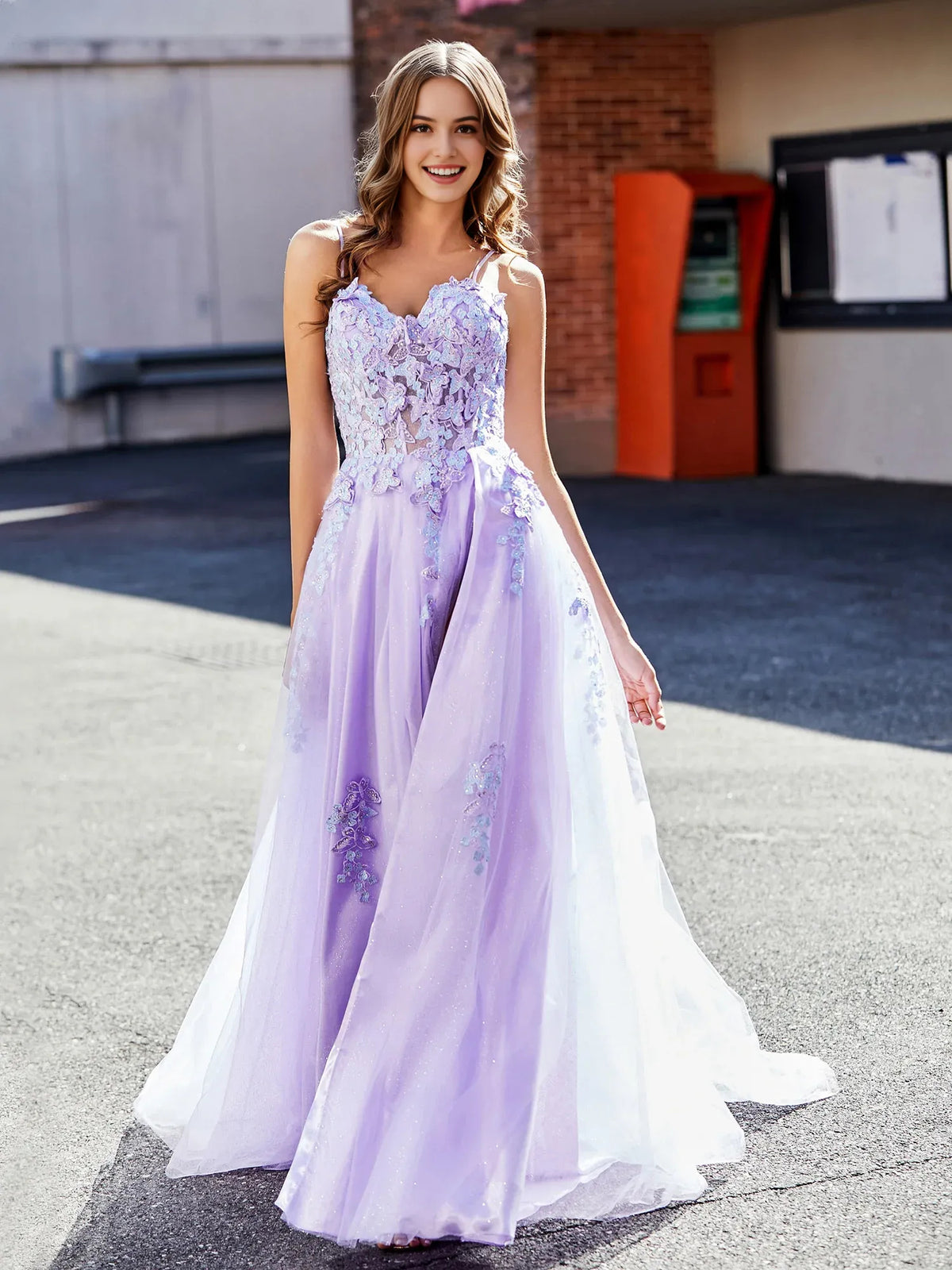 Corset Side-Slit Floral Slit Sweetheart A-Line Floor-Length Tulle Prom Dress for Red Carpet Event