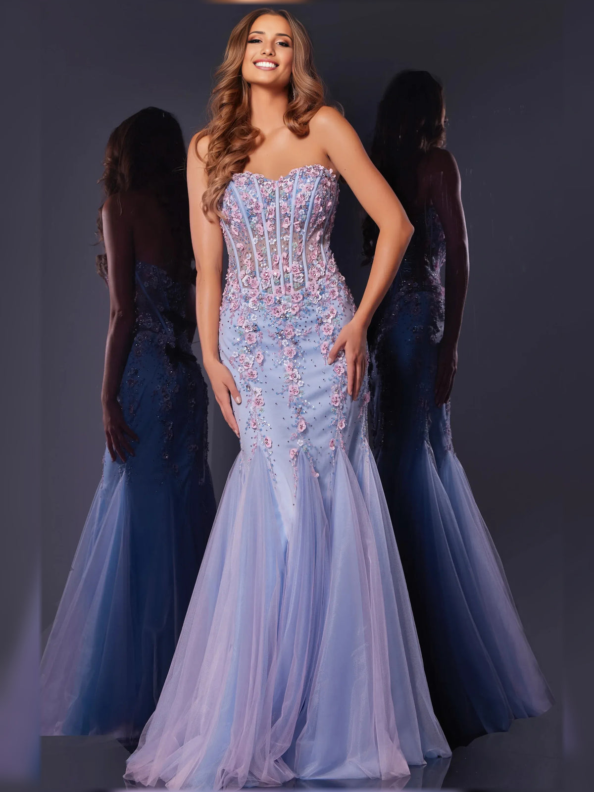 Floral Print Sweetheart Corset Floor-Length Luxurious Formal Dress