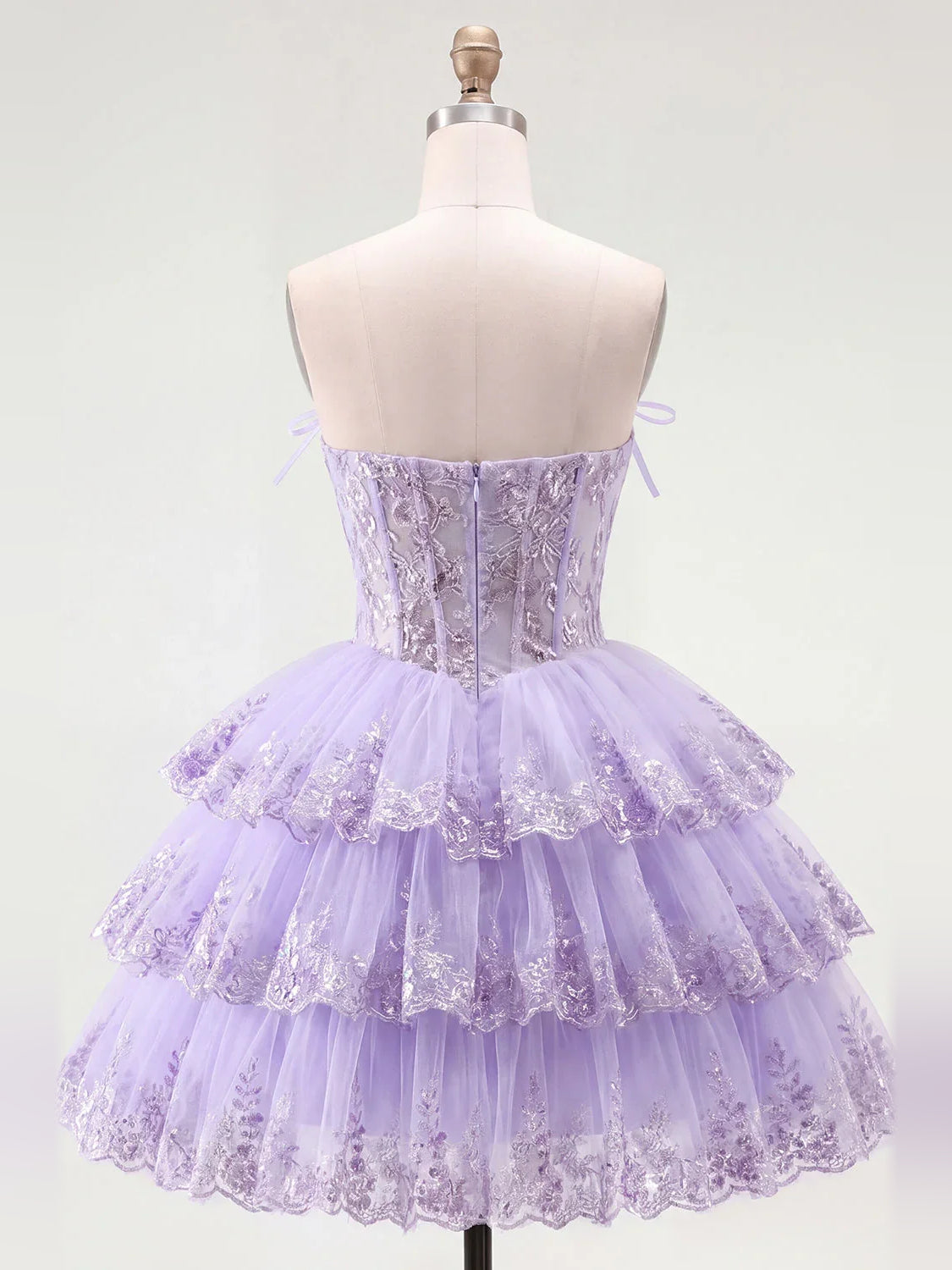 Corset Tiered Floral Ruffled Strapless A-Line Mini Tulle Homecoming Dress for Hotel Reception