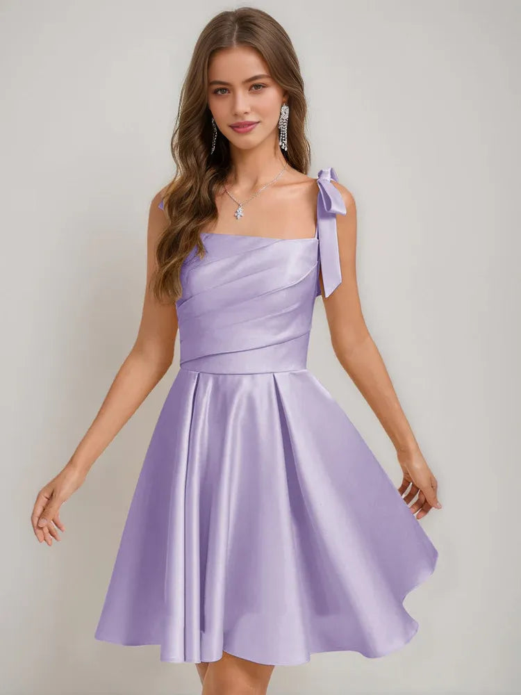Corset Bow Square Neck A-Line Short Satin Homecoming Dress for Milestone Birthday