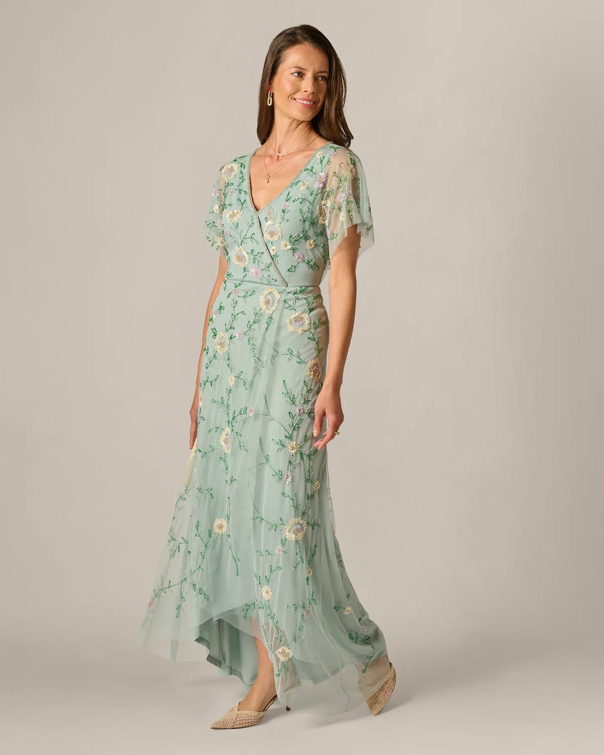 flutter-sleeve a-line maxi mother of the bride dress - image 8