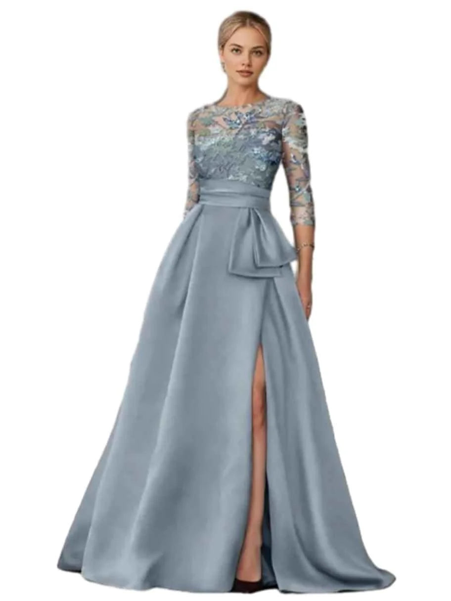 Floral Print Slit A-Line Floor-Length Formal Dress