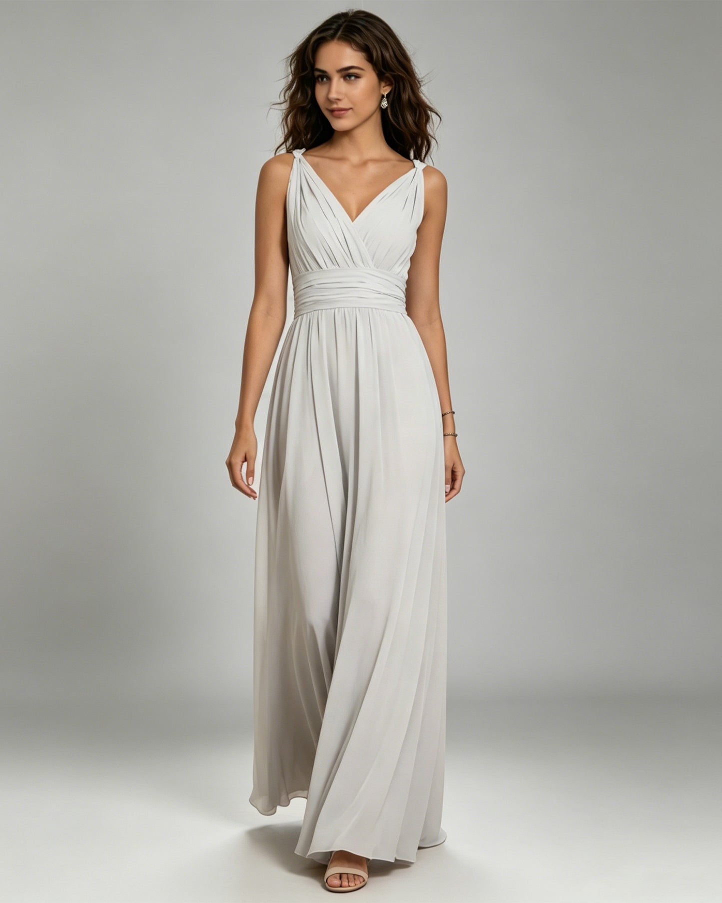 pleated v neck chiffon bridesmaid dress