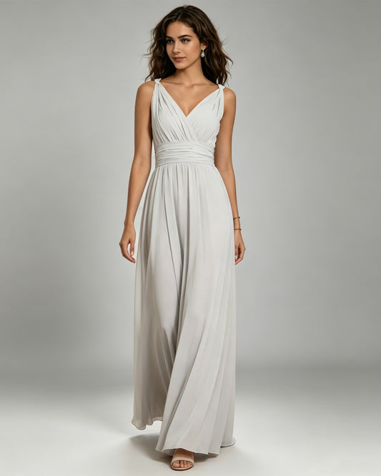 pleated v neck chiffon bridesmaid dress