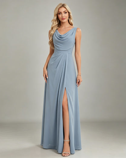 cowl neck chiffon bridesmaid dress