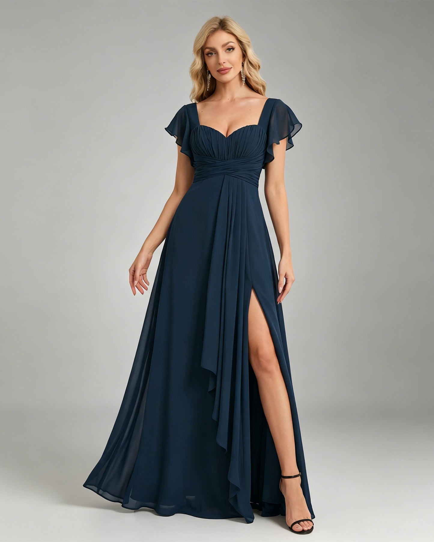 sweetheart chiffon bridesmaid dress with flutter sleeves