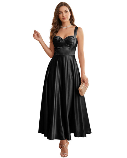 Sweetheart Satin A-Line Bridesmaid Dress with Lace-Up Back