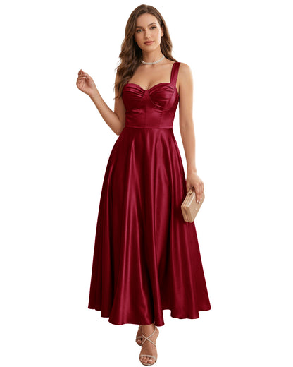 Sweetheart Satin A-Line Bridesmaid Dress with Lace-Up Back