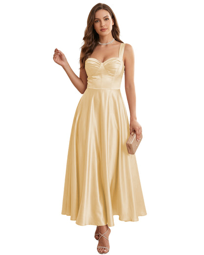 Sweetheart Satin A-Line Bridesmaid Dress with Lace-Up Back