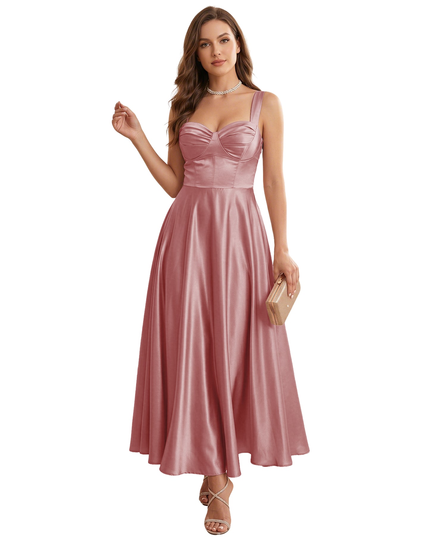 Sweetheart Satin A-Line Bridesmaid Dress with Lace-Up Back