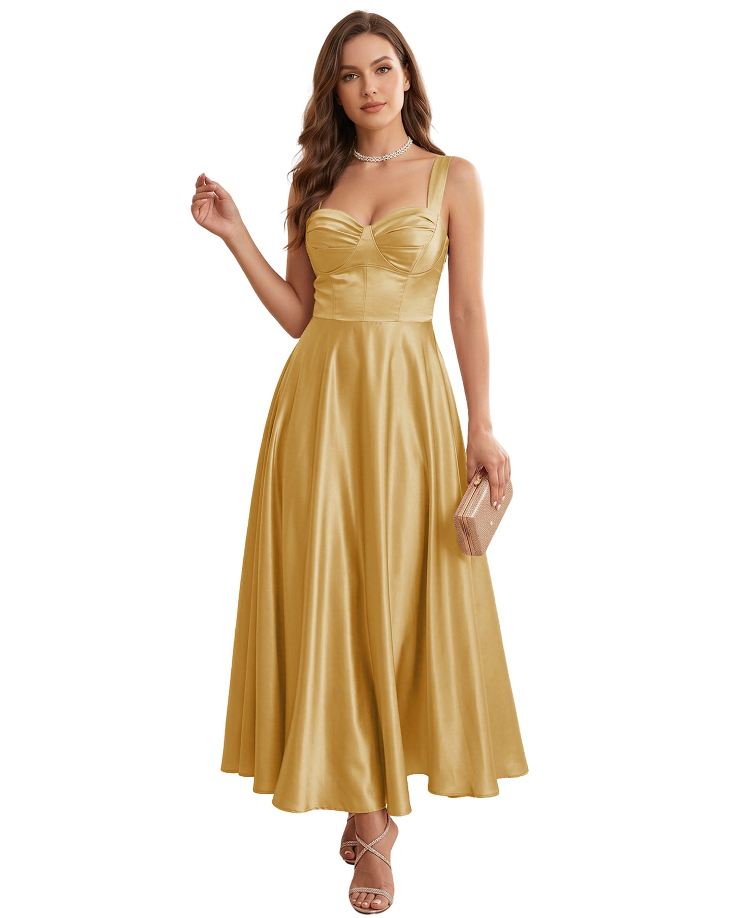 Sweetheart Satin A-Line Bridesmaid Dress with Lace-Up Back