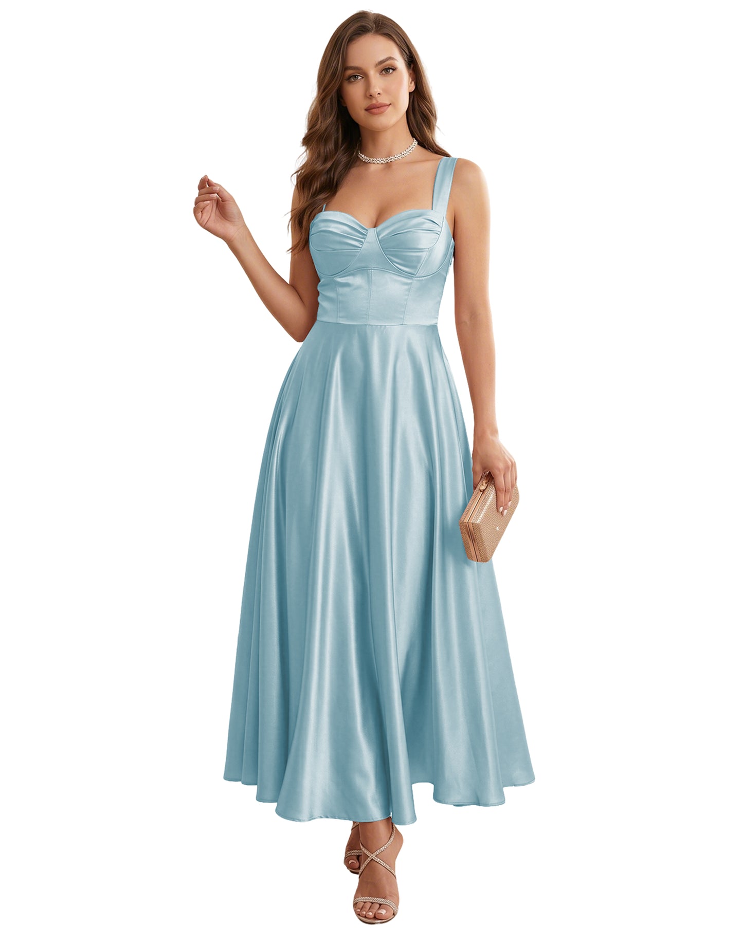 Sweetheart Satin A-Line Bridesmaid Dress with Lace-Up Back