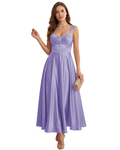 Sweetheart Satin A-Line Bridesmaid Dress with Lace-Up Back