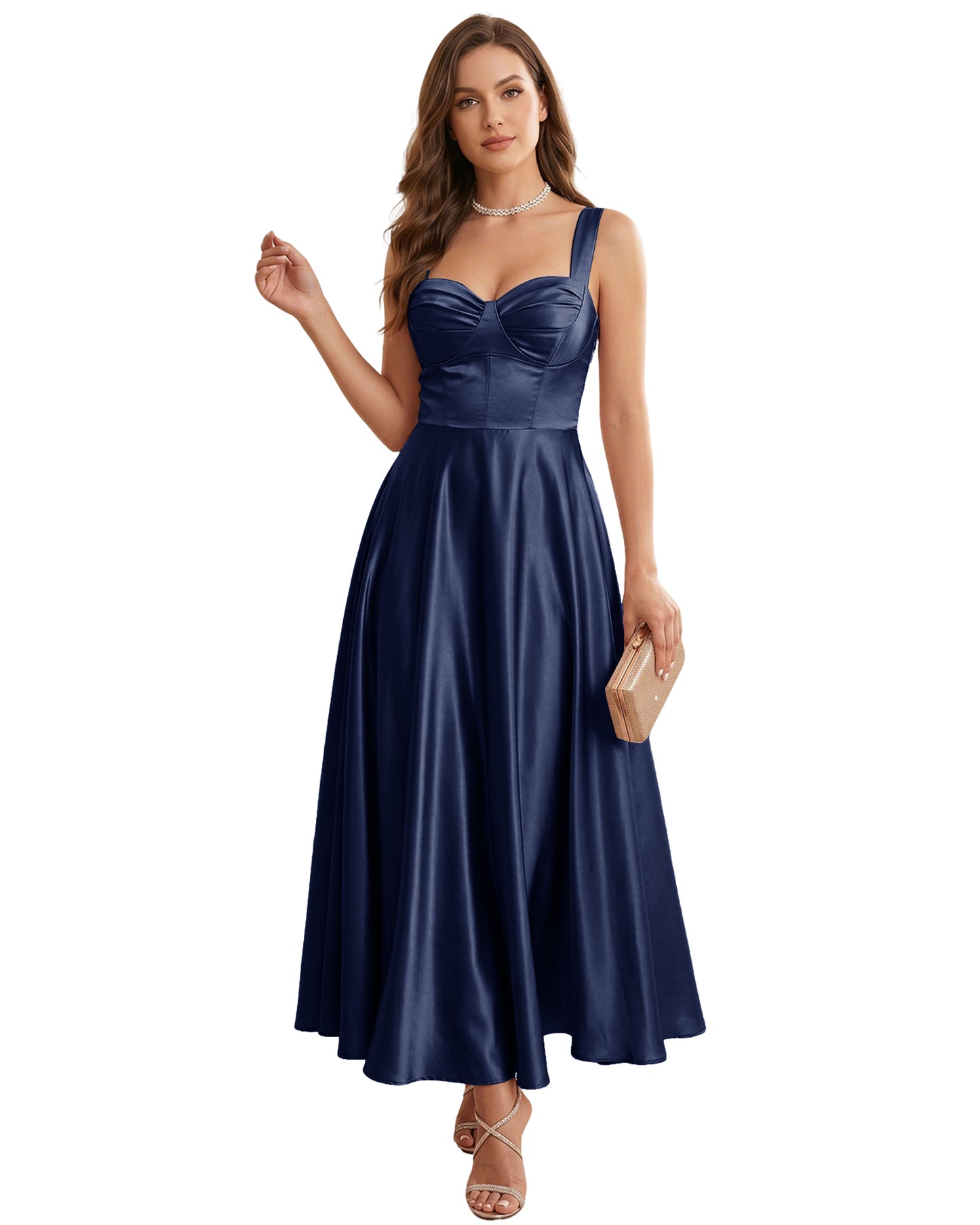 Sweetheart Satin A-Line Bridesmaid Dress with Lace-Up Back