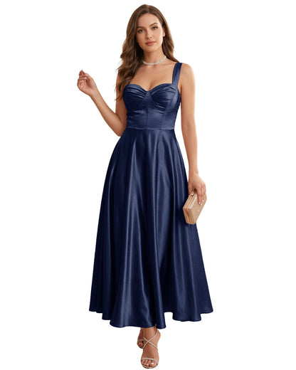 Sweetheart Satin A-Line Bridesmaid Dress with Lace-Up Back