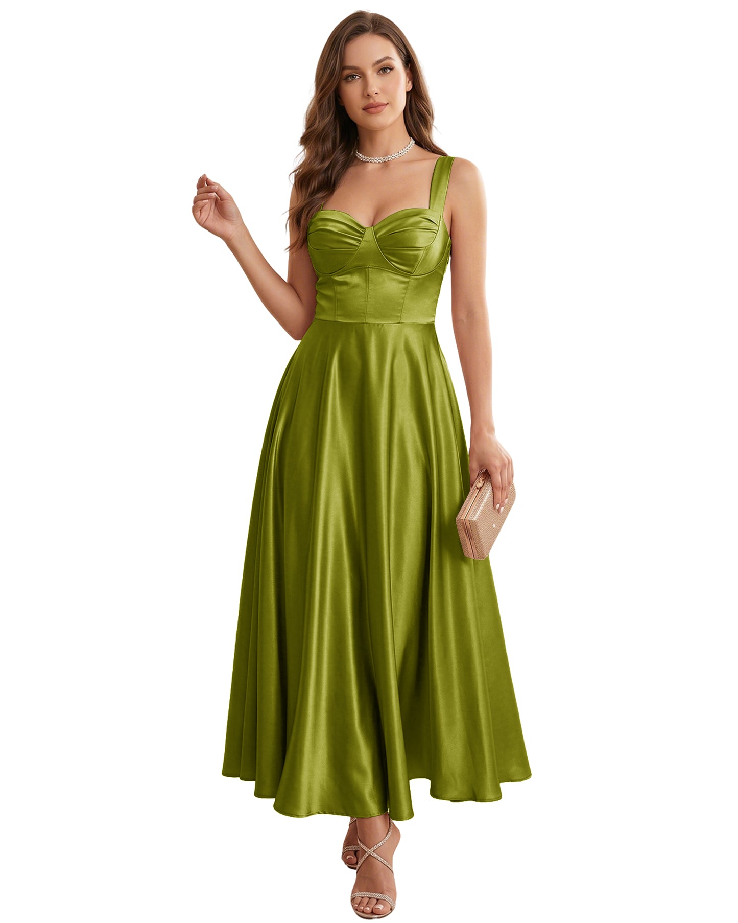 Sweetheart Satin A-Line Bridesmaid Dress with Lace-Up Back