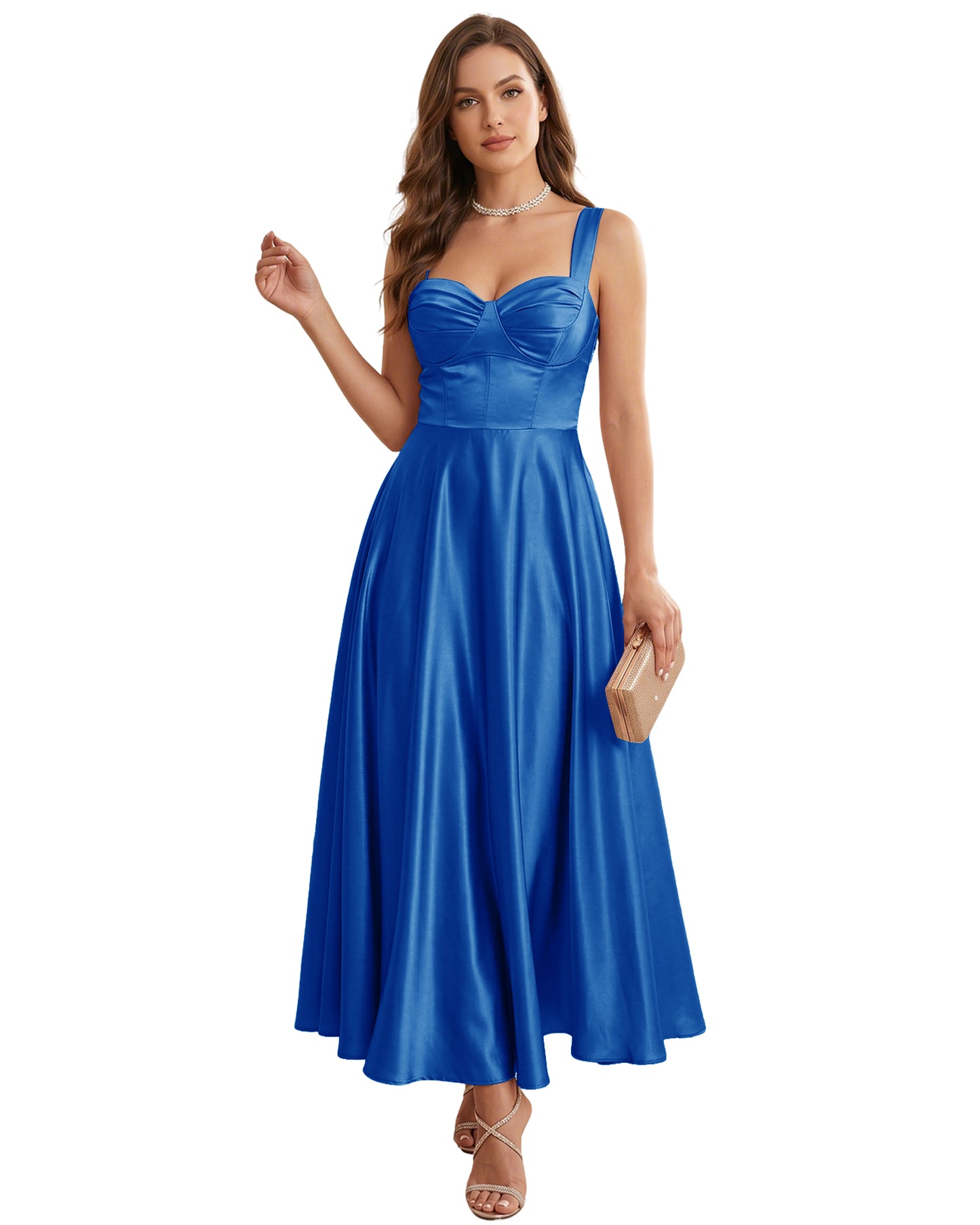 Sweetheart Satin A-Line Bridesmaid Dress with Lace-Up Back