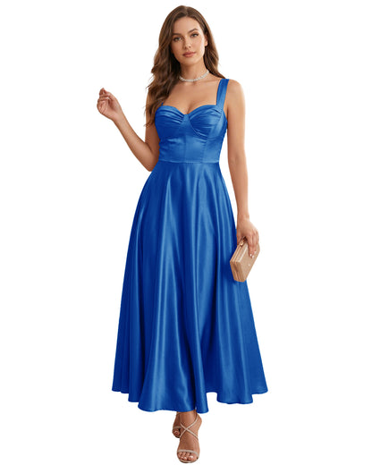 Sweetheart Satin A-Line Bridesmaid Dress with Lace-Up Back