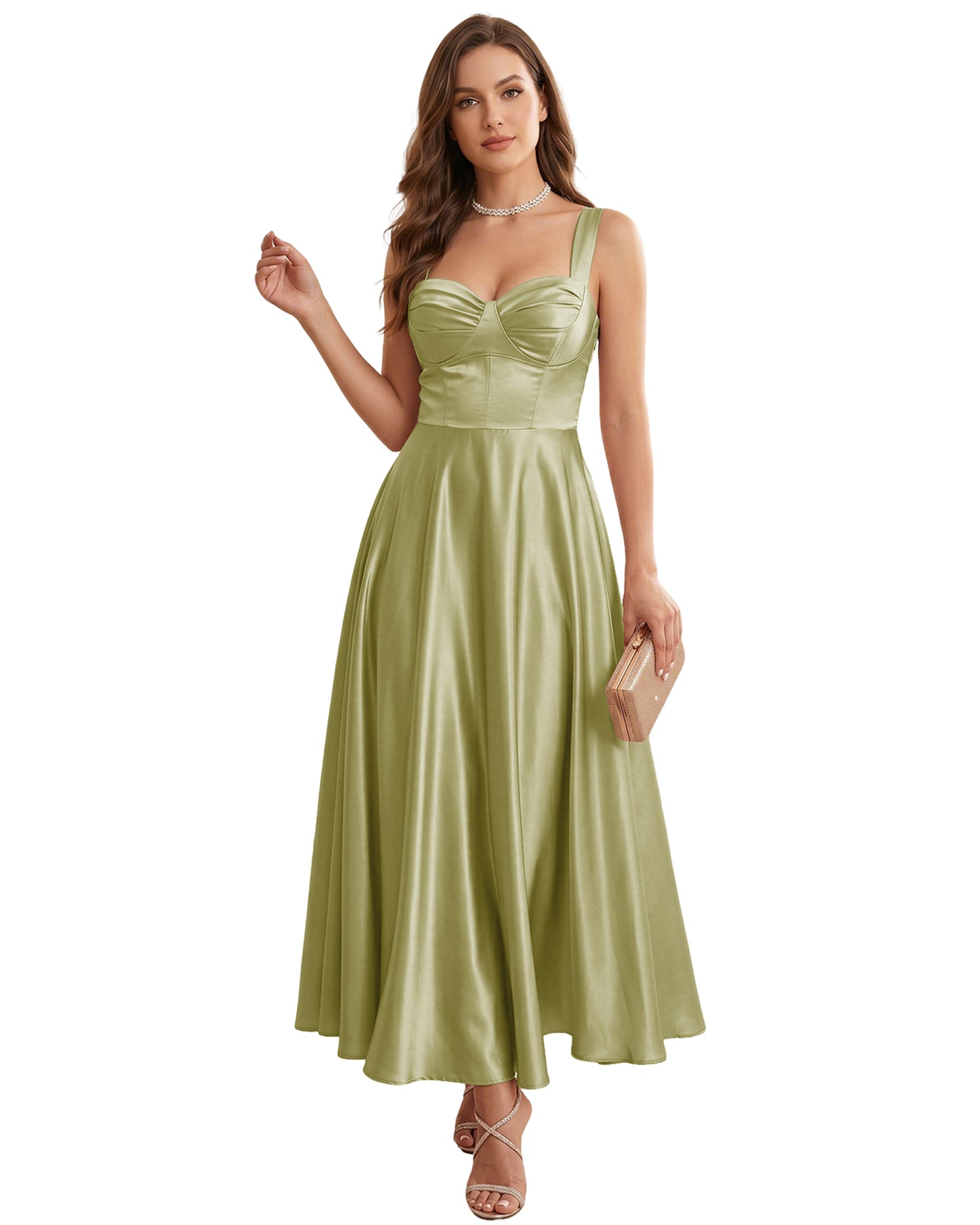 Sweetheart Satin A-Line Bridesmaid Dress with Lace-Up Back