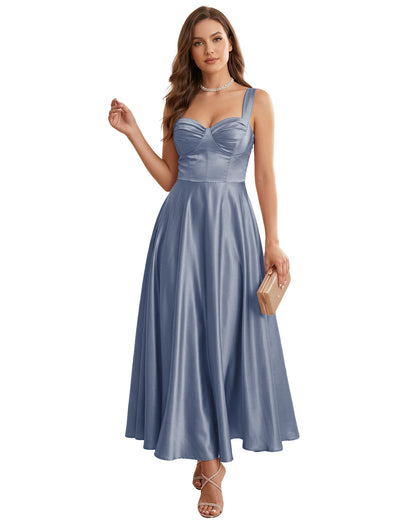 Sweetheart Satin A-Line Bridesmaid Dress with Lace-Up Back