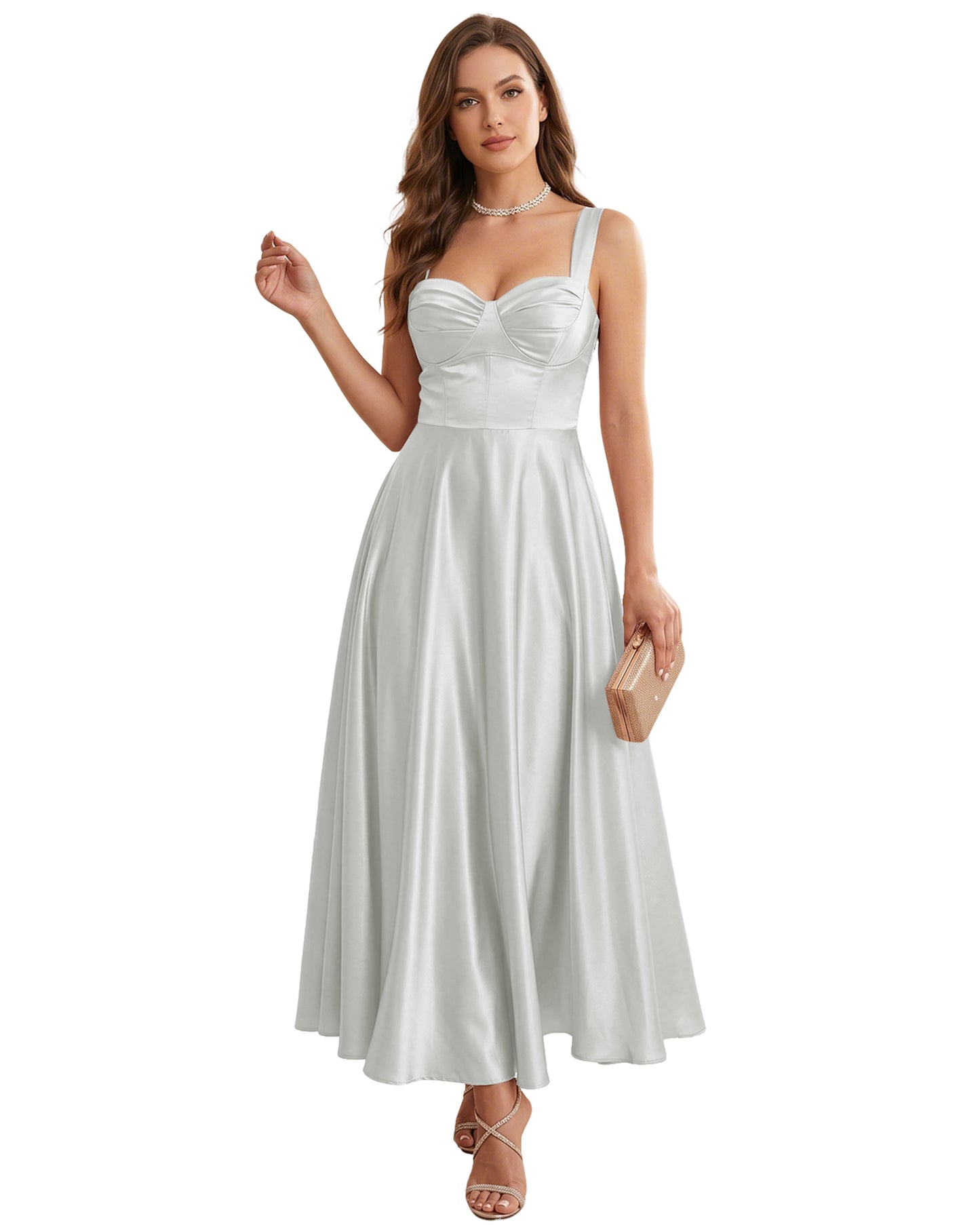 Sweetheart Satin A-Line Bridesmaid Dress with Lace-Up Back