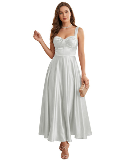 Sweetheart Satin A-Line Bridesmaid Dress with Lace-Up Back