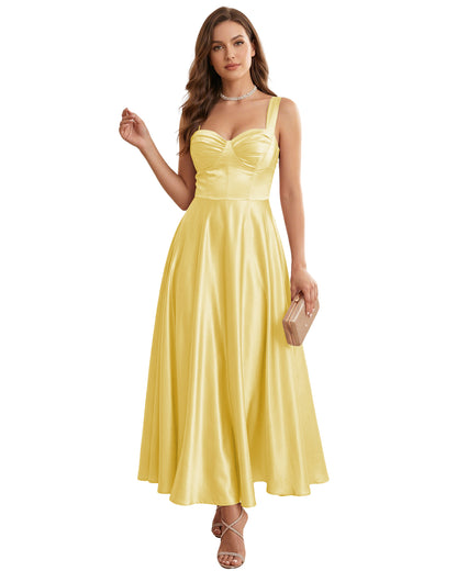 Sweetheart Satin A-Line Bridesmaid Dress with Lace-Up Back
