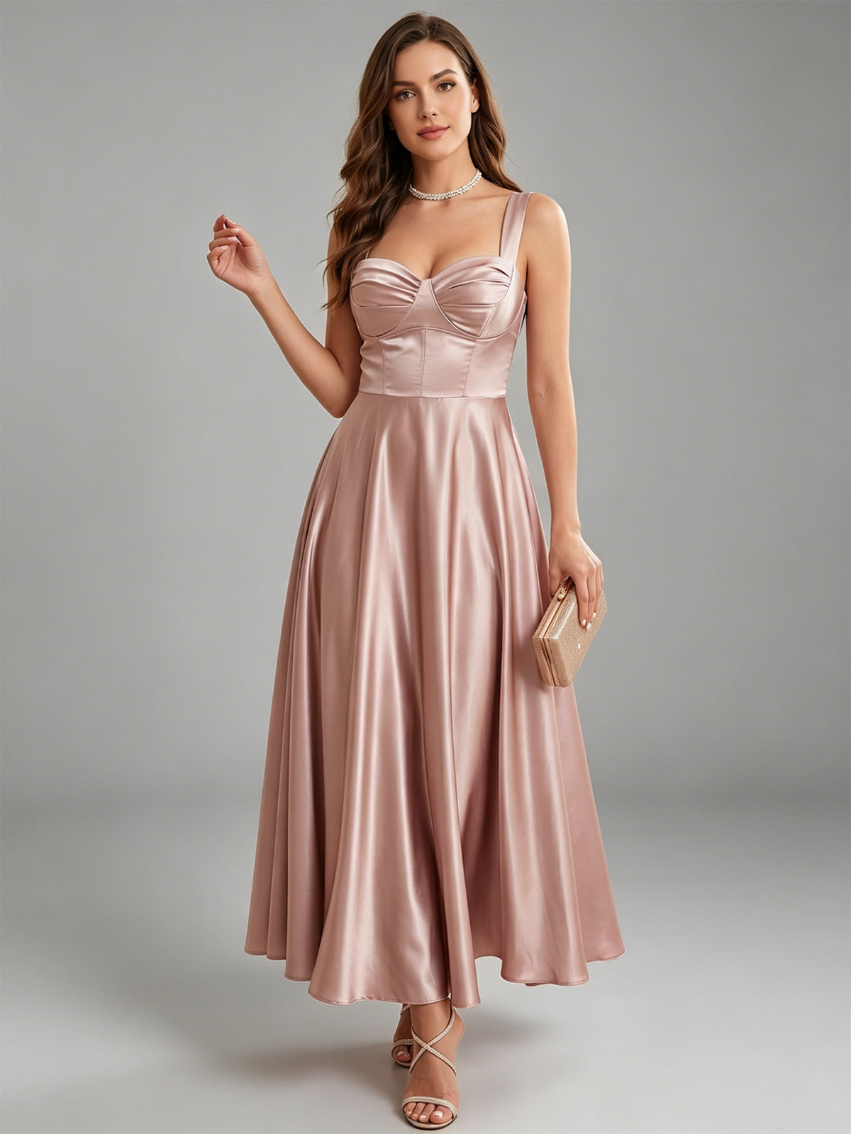 sweetheart satin a line bridesmaid dress