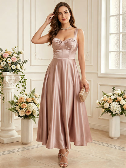 adjustable lace up back satin gown