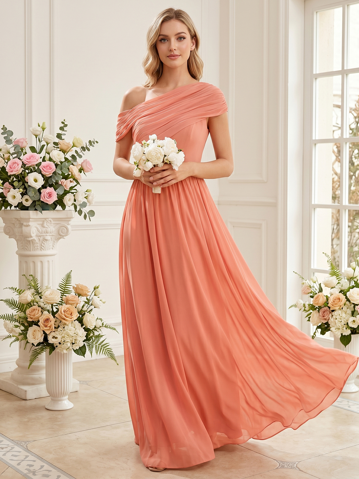 pleated crossover bodice bridesmaid gown