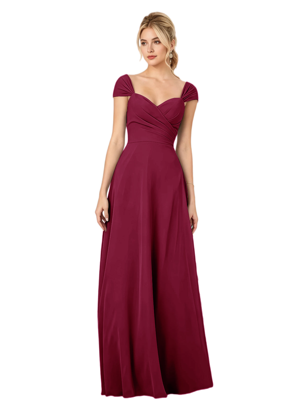 Pleated Off the Shoulder Chiffon A-Line Bridesmaid Dress with Lace-Up Back