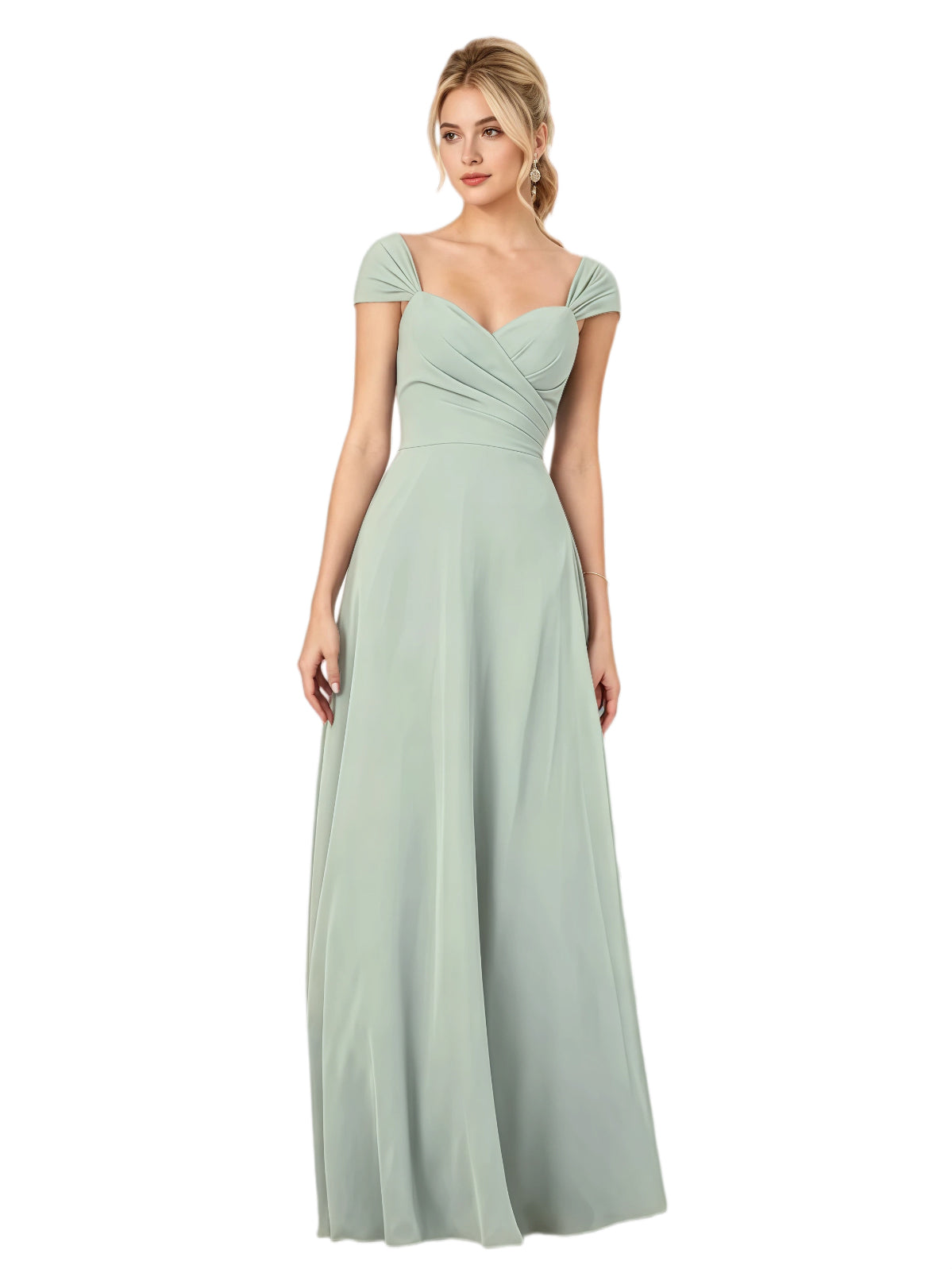 Pleated Off the Shoulder Chiffon A-Line Bridesmaid Dress with Lace-Up Back