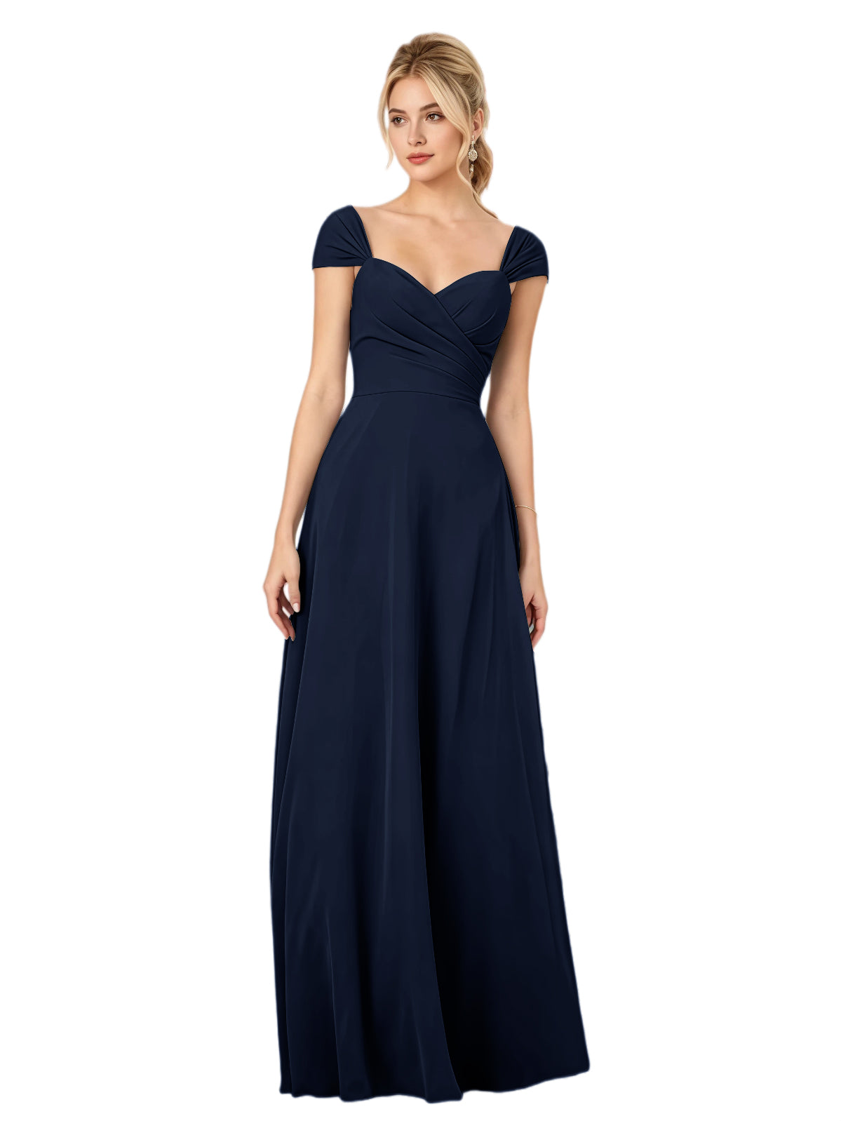 Pleated Off the Shoulder Chiffon A-Line Bridesmaid Dress with Lace-Up Back