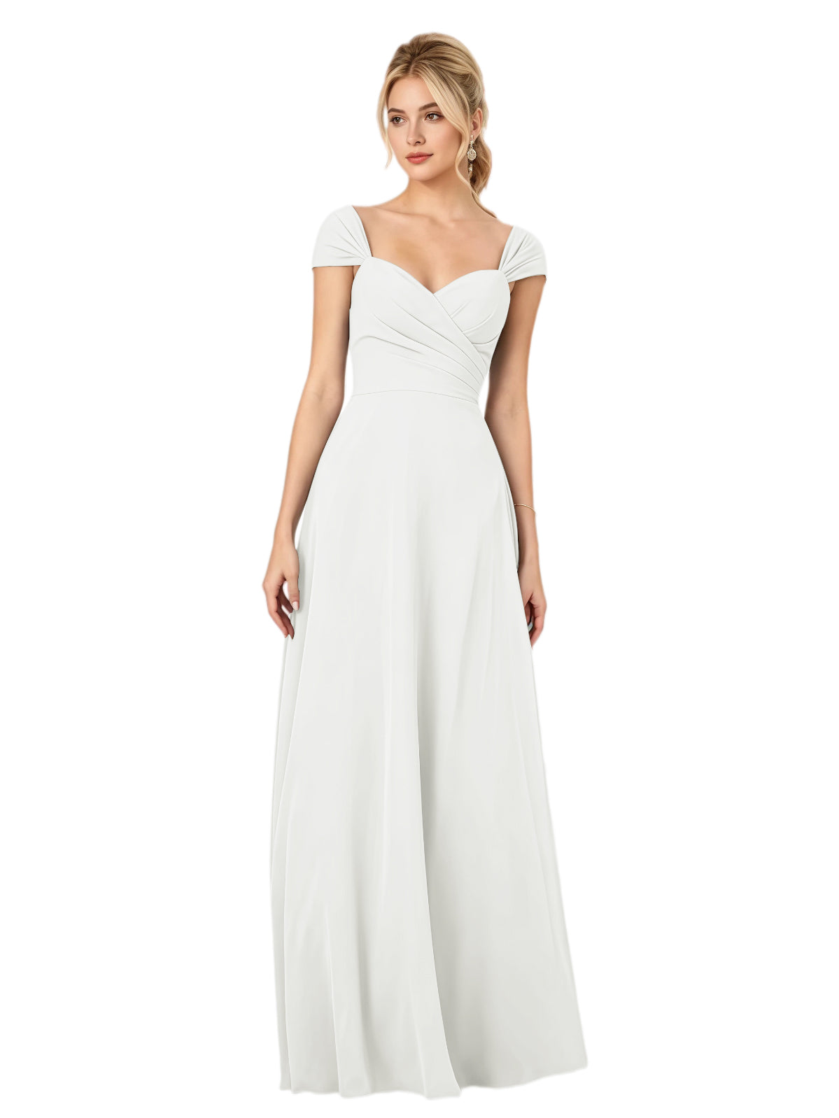 Pleated Off the Shoulder Chiffon A-Line Bridesmaid Dress with Lace-Up Back