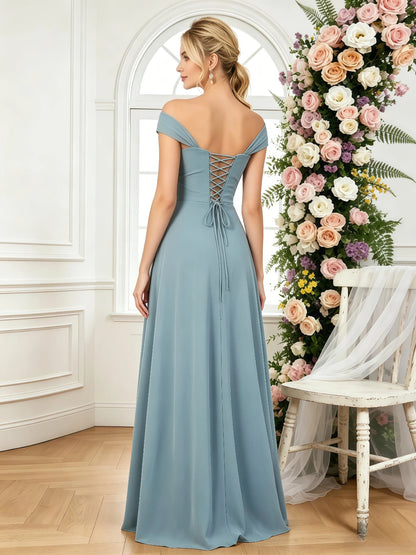 floor length a line wedding party gown