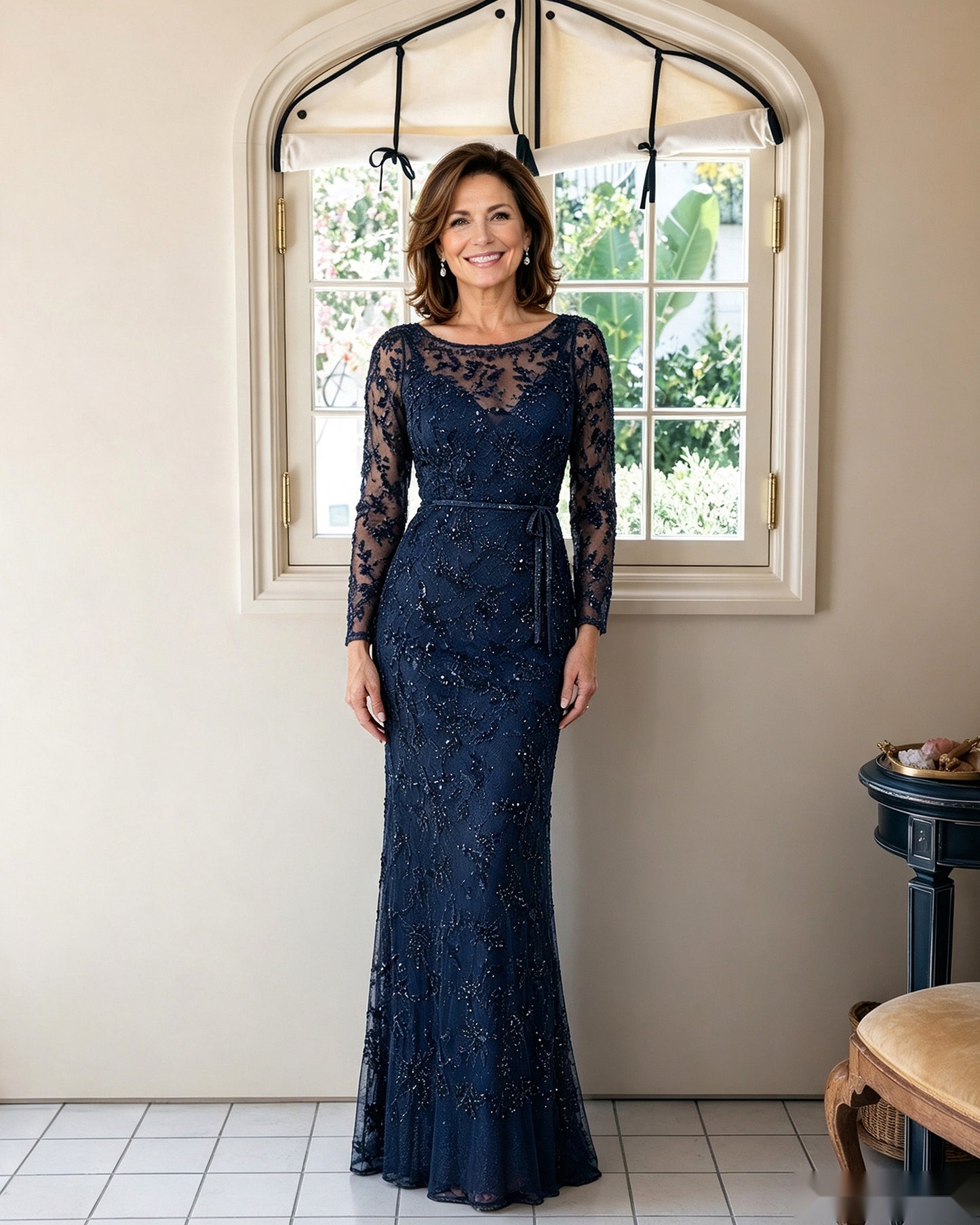 Illusion Lace Long Sleeve Sheath Mother of the Bride Dress