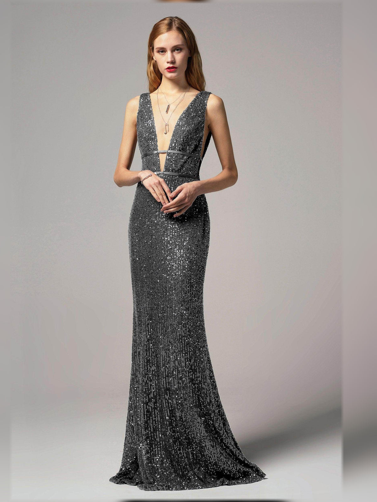 Beading Open Back Sheath Floor-Length Formal Dress