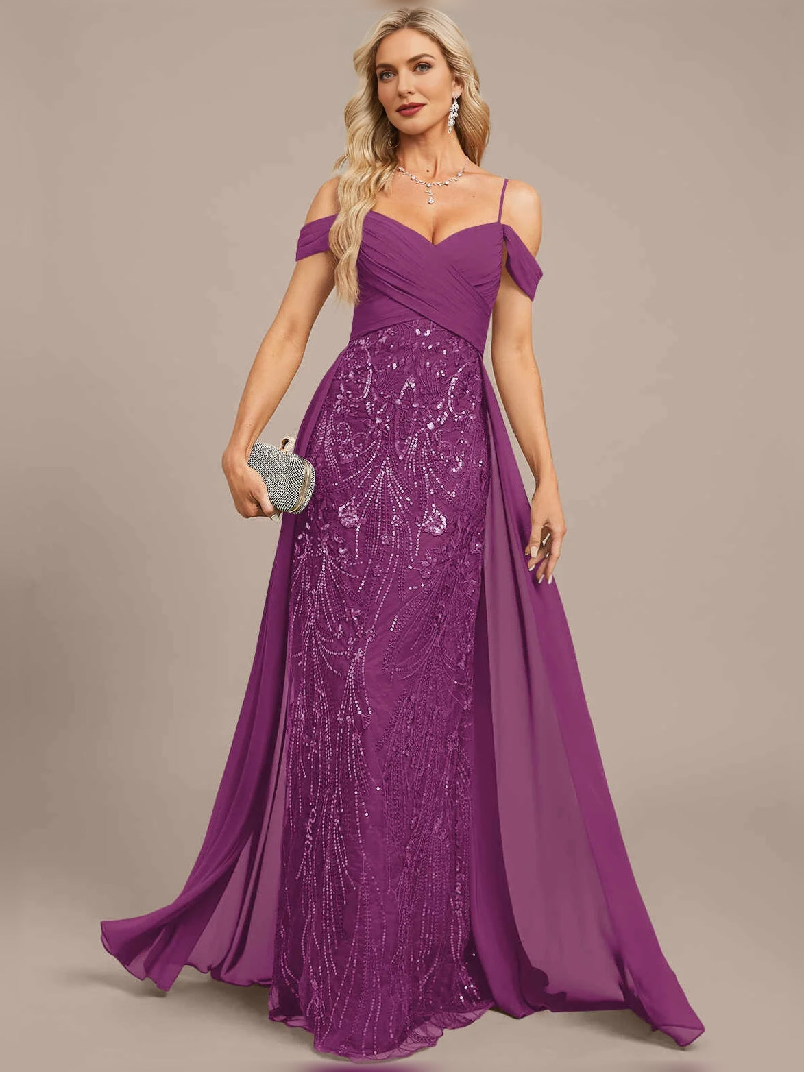 Pleated Draped Sweetheart Mermaid Maxi Chiffon Mother of the Bride Dress for Wedding Celebration