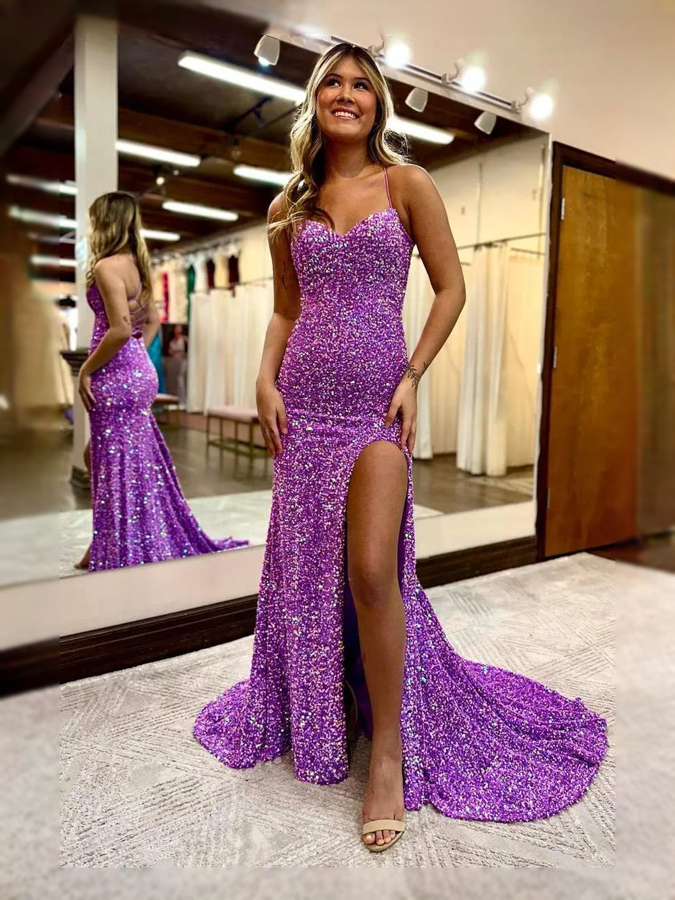 Purple Draped Corset Slit Sweetheart Mermaid Maxi Satin Prom Dress for Evening Ceremony