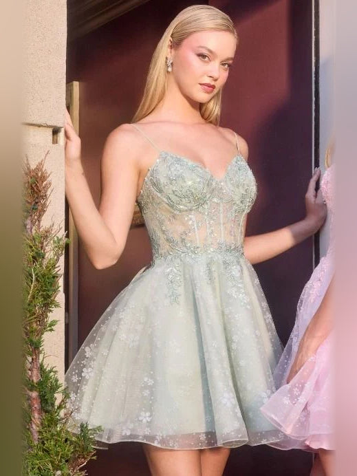 Corset Floral Sweetheart A-Line Mini Tulle Homecoming Dress for Festive Dinner