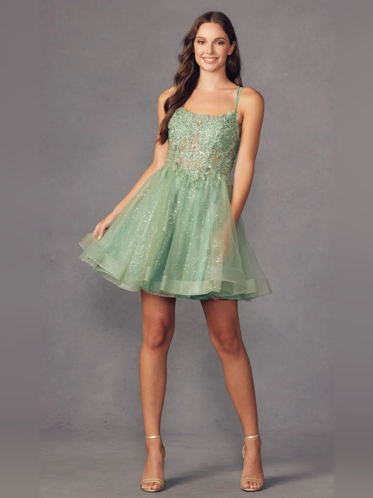 Corset Layered Floral Scoop Neck A-Line Short Tulle Homecoming Dress for Holiday Gala