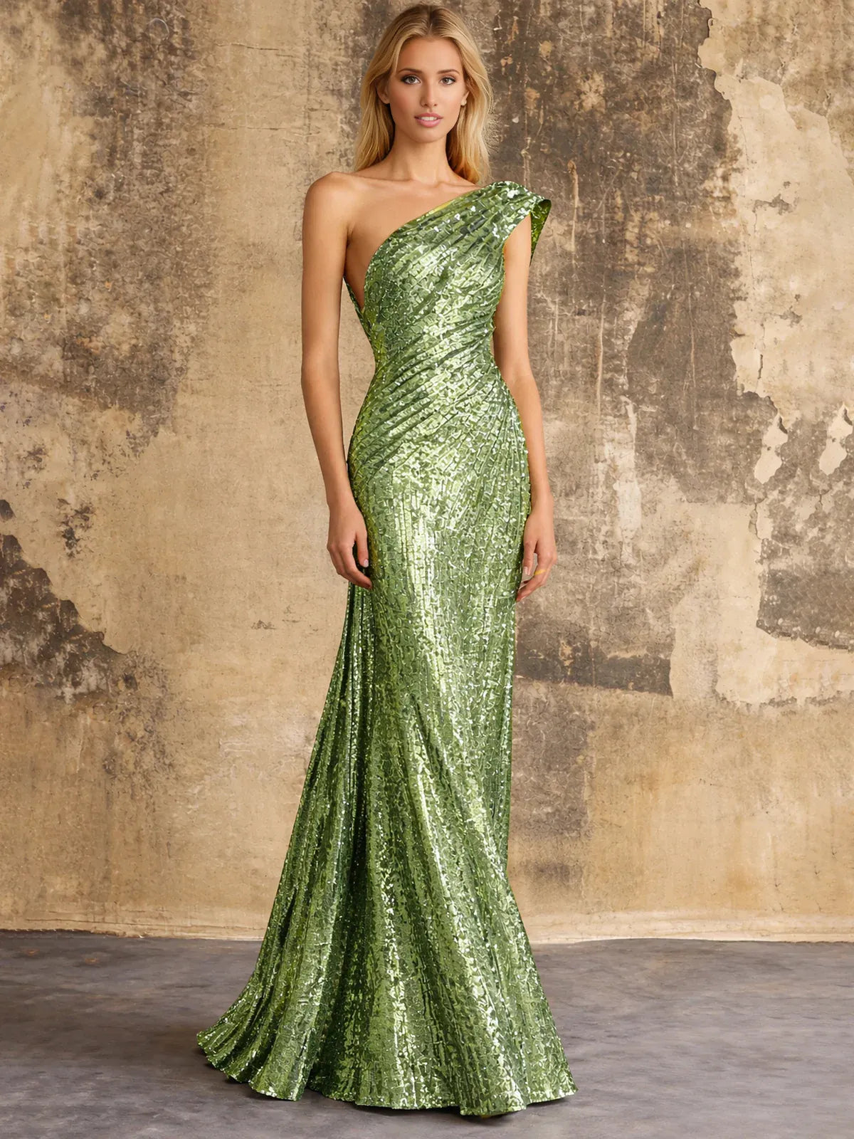 One-Shoulder Ruching Mermaid Floor-Length Ruched Formal Dress