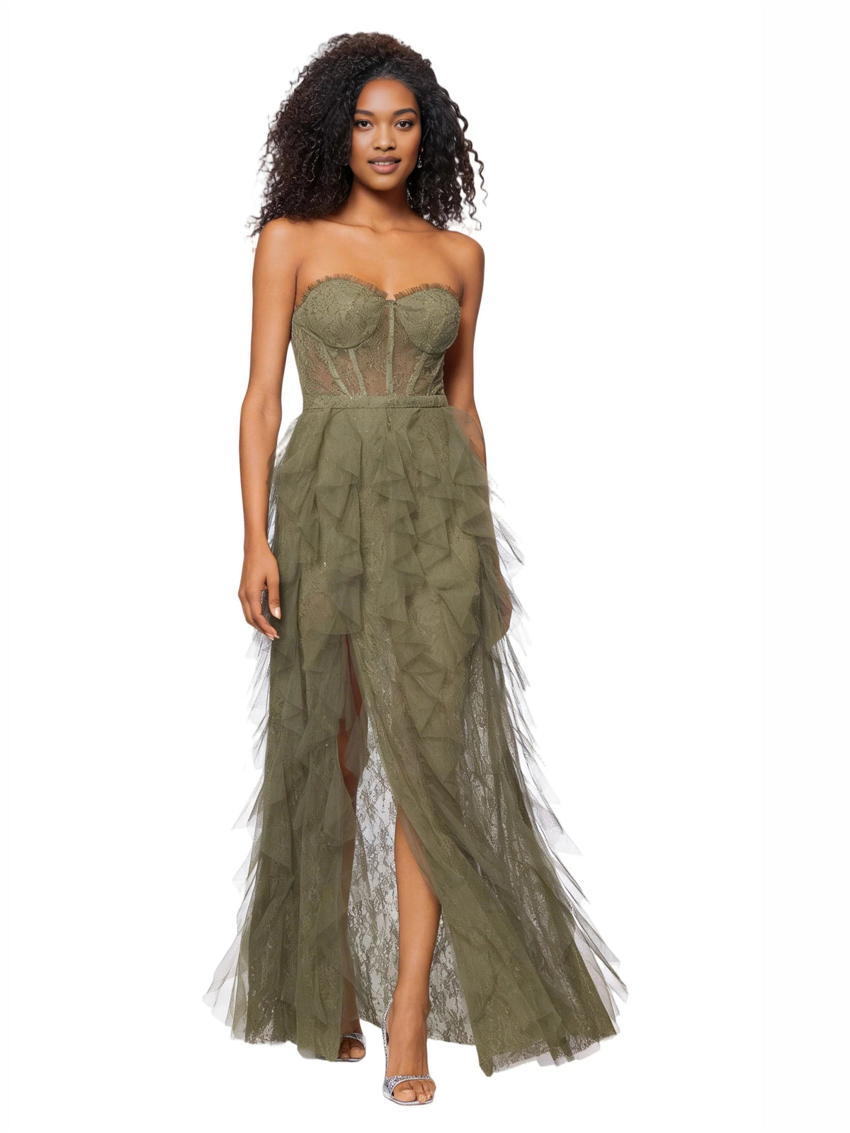 Strapless Corset Slit Floor-Length Women Formal Dress